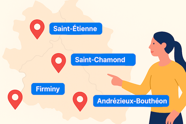 Carte des villes de la loire ou l'Agence Digitelo intervient
